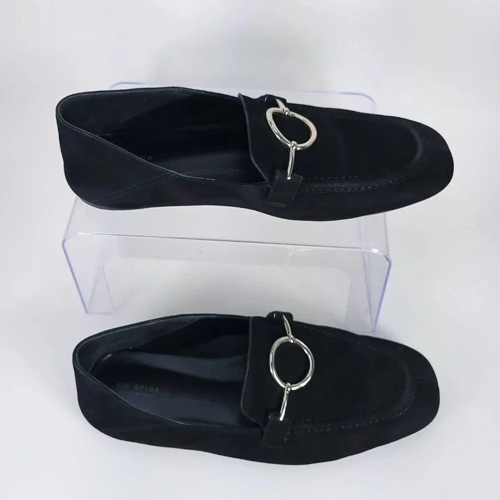 Via Spiga Abby‎ 2 Womens 8.5 Black Leather Slip On Loafer Chic Timeless Minimal